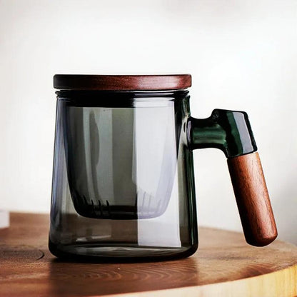 400ml Glass Tea Mug with Walnut Handle & Infuser by HitMyNeed