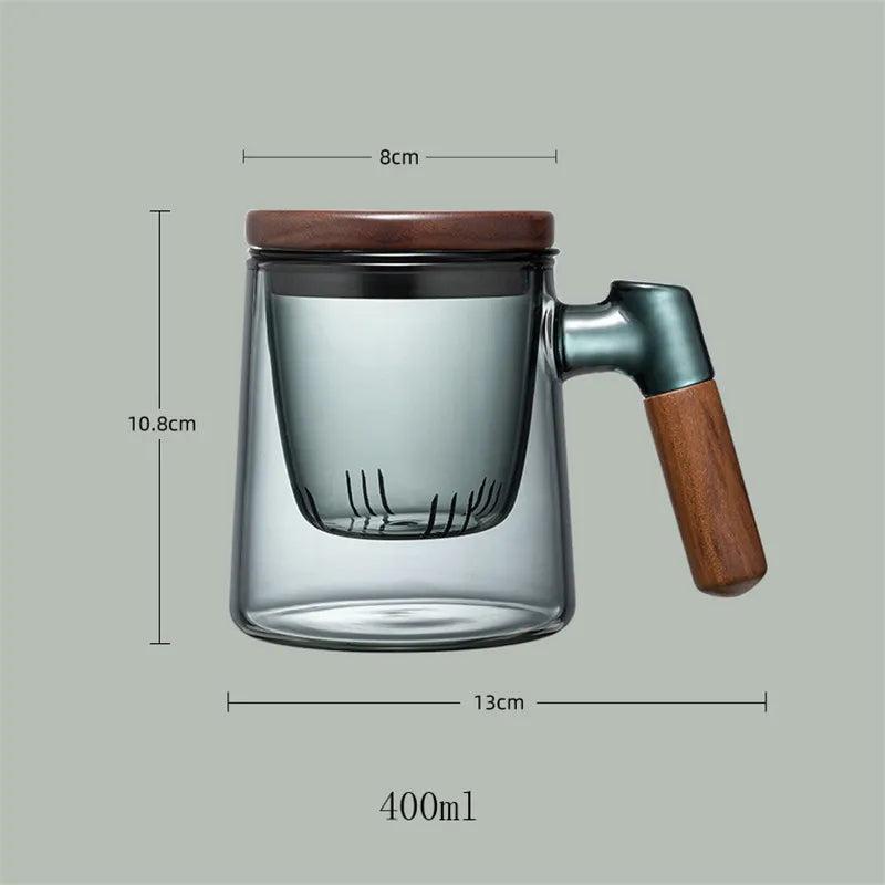 400ml Glass Tea Mug with Walnut Handle & Infuser by HitMyNeed