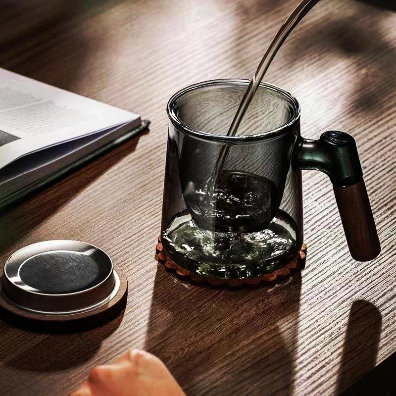 400ml Glass Tea Mug with Walnut Handle & Infuser by HitMyNeed
