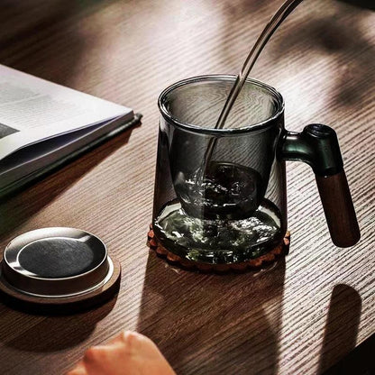400ml Glass Tea Mug with Walnut Handle & Infuser by HitMyNeed