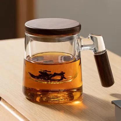 400ml Glass Tea Mug with Walnut Handle & Infuser clear by HitMyNeed