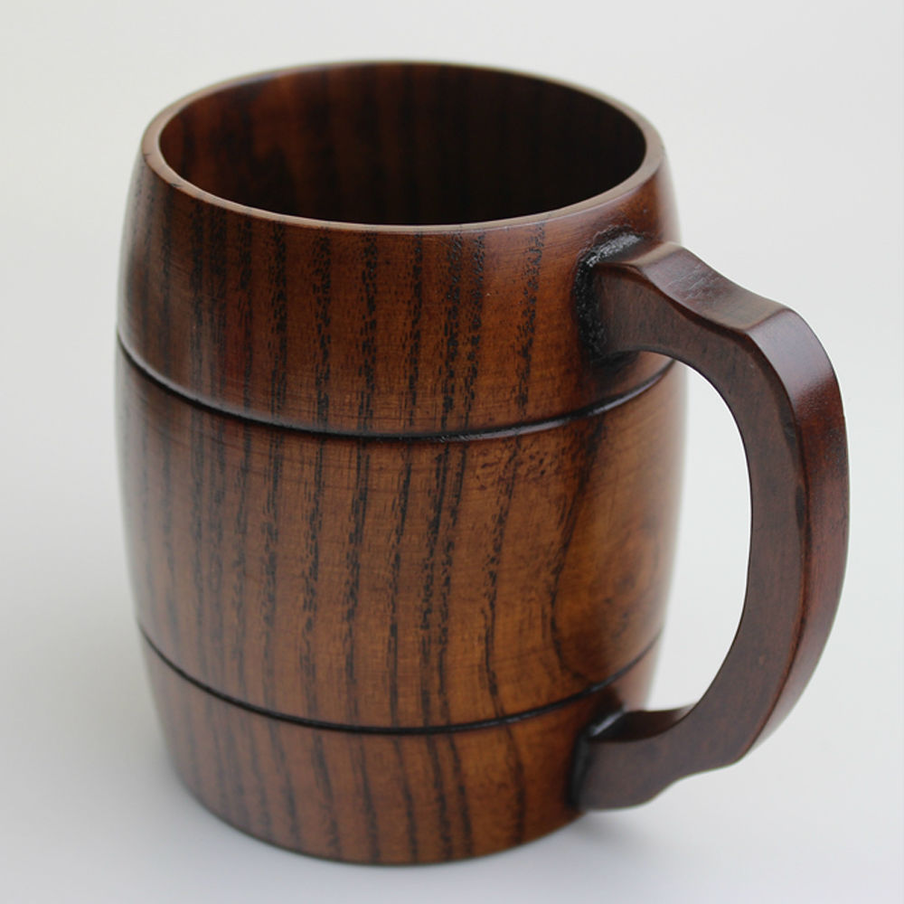 400ml Oak Wood Barrel Mug with Handle by HitMyNeed