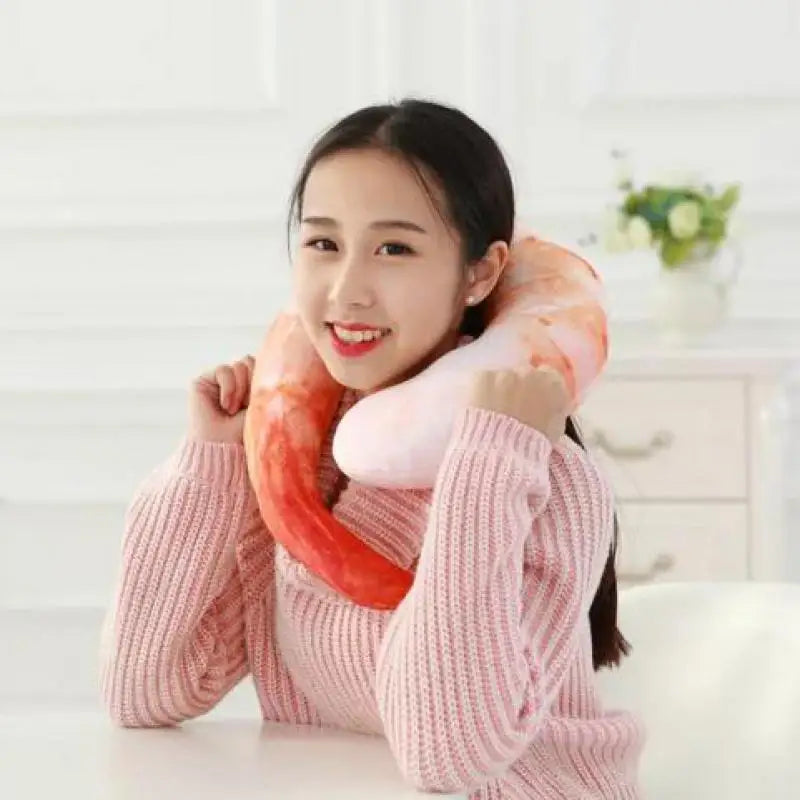 40cm Plush Prawn U-Shaped Neck Pillow Toy by HitMyNeed