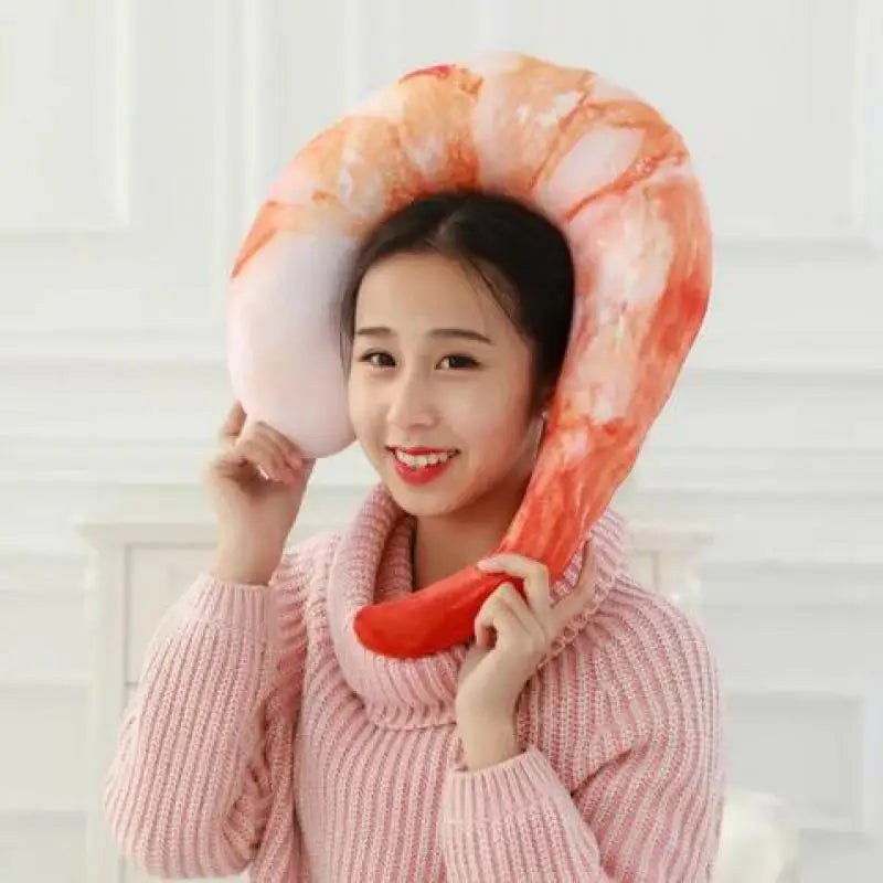40cm Plush Prawn U-Shaped Neck Pillow Toy by HitMyNeed