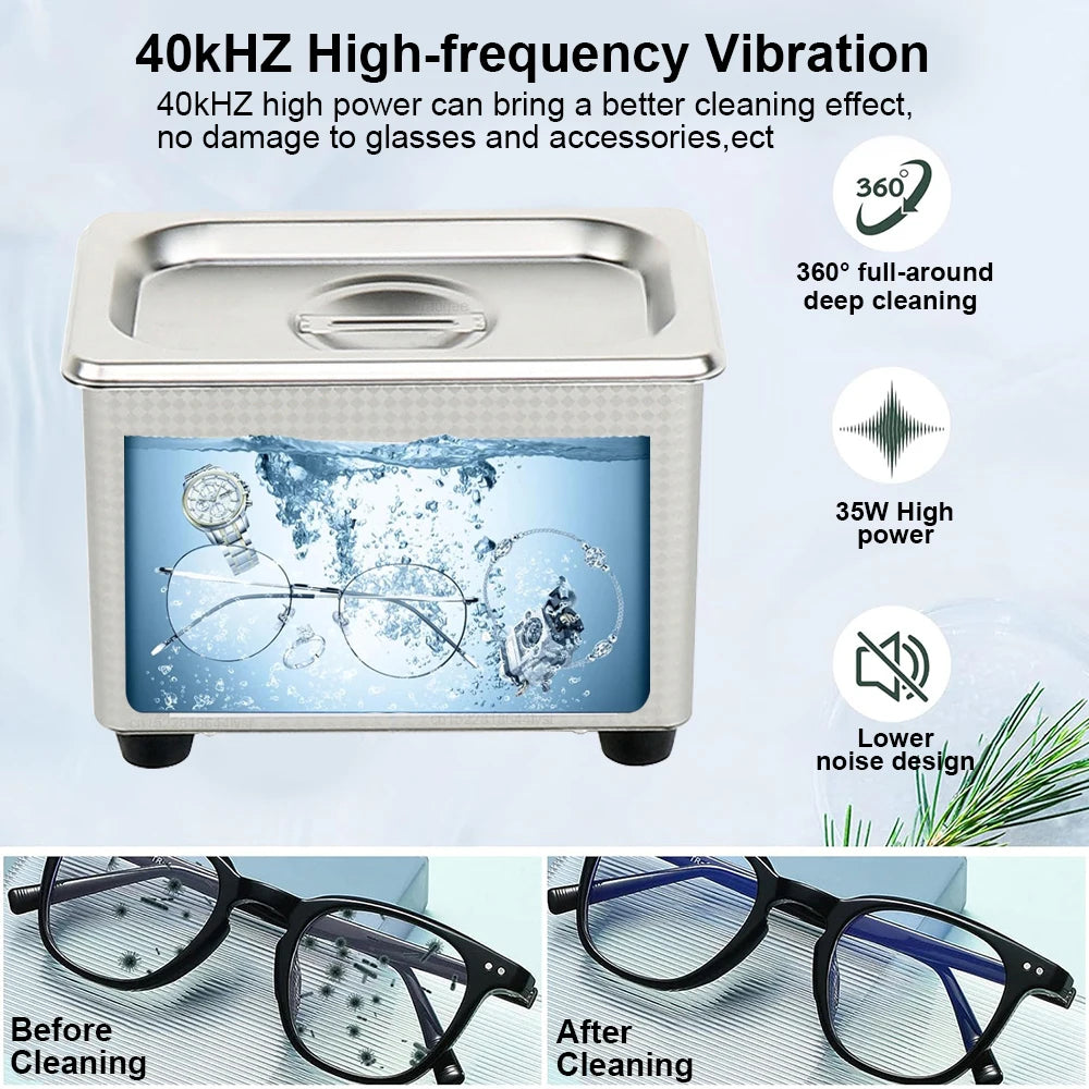 40kHz Ultrasonic Glasses & Jewelry Cleaner 0.8L by HitMyNeed
