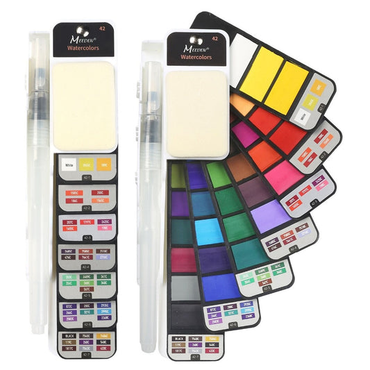 42-Color Travel Watercolor Pan Set with Water Brush by HitMyNeed