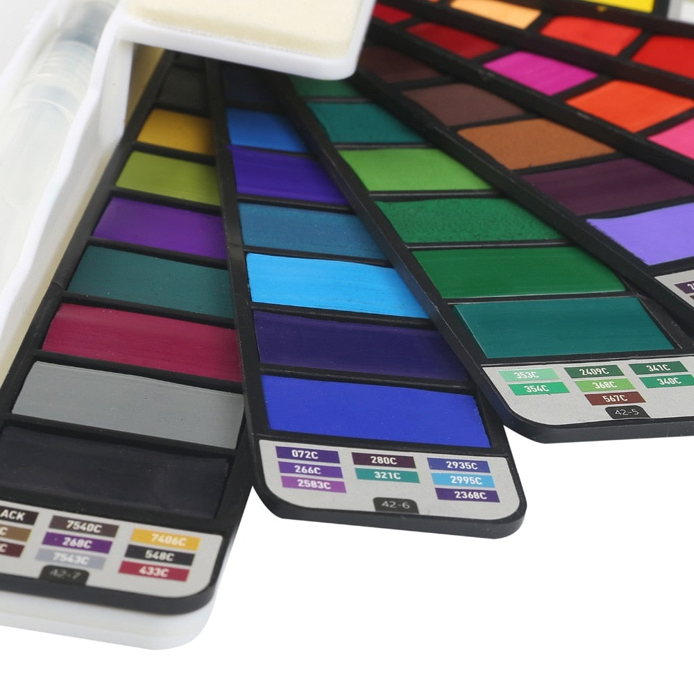42-Color Travel Watercolor Pan Set with Water Brush by HitMyNeed