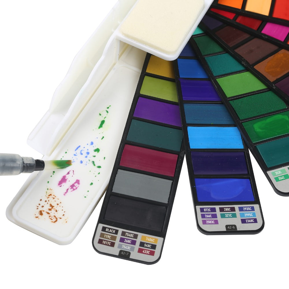 42-Color Travel Watercolor Pan Set with Water Brush by HitMyNeed