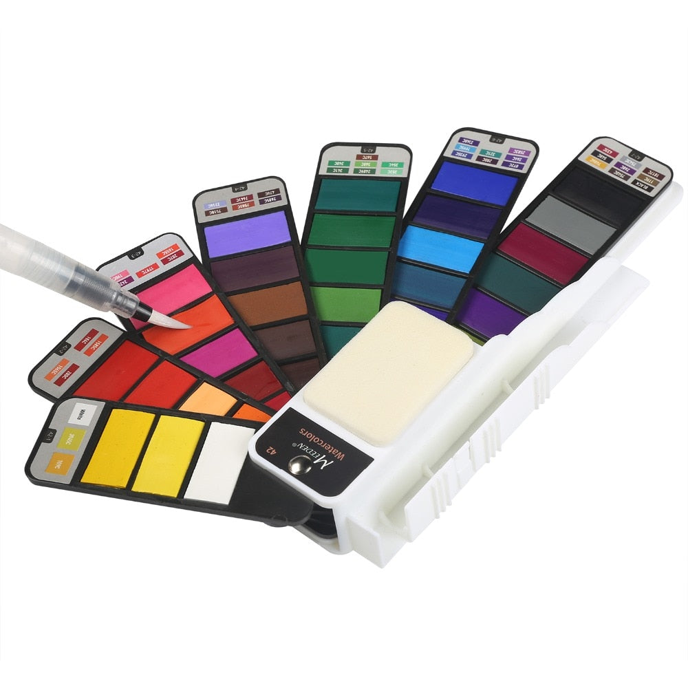42-Color Travel Watercolor Pan Set with Water Brush by HitMyNeed