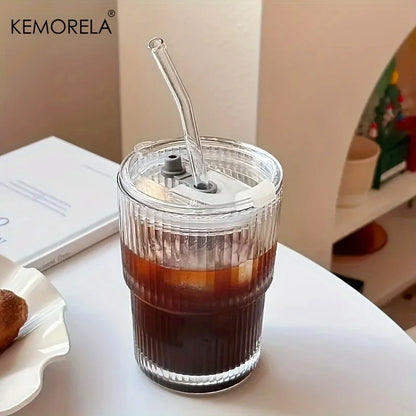 450ml Glass Tumbler with Lid, Straw & Stripe Design by HitMyNeed