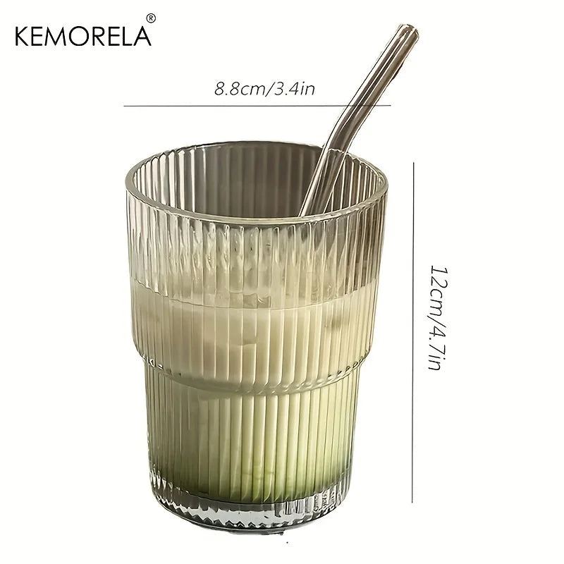 450ml Glass Tumbler with Lid, Straw & Stripe Design by HitMyNeed