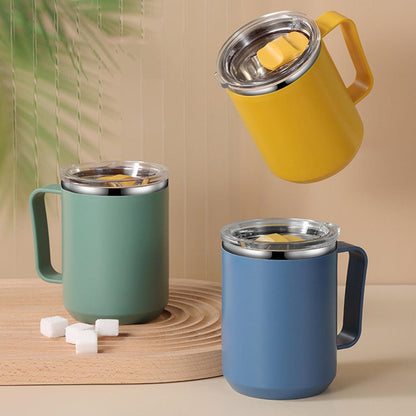 450ml Stainless Steel Coffee Tumbler with Lid & Handle by HitMyNeed