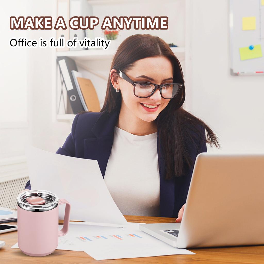 450ml Stainless Steel Coffee Tumbler with Lid & Handle by HitMyNeed