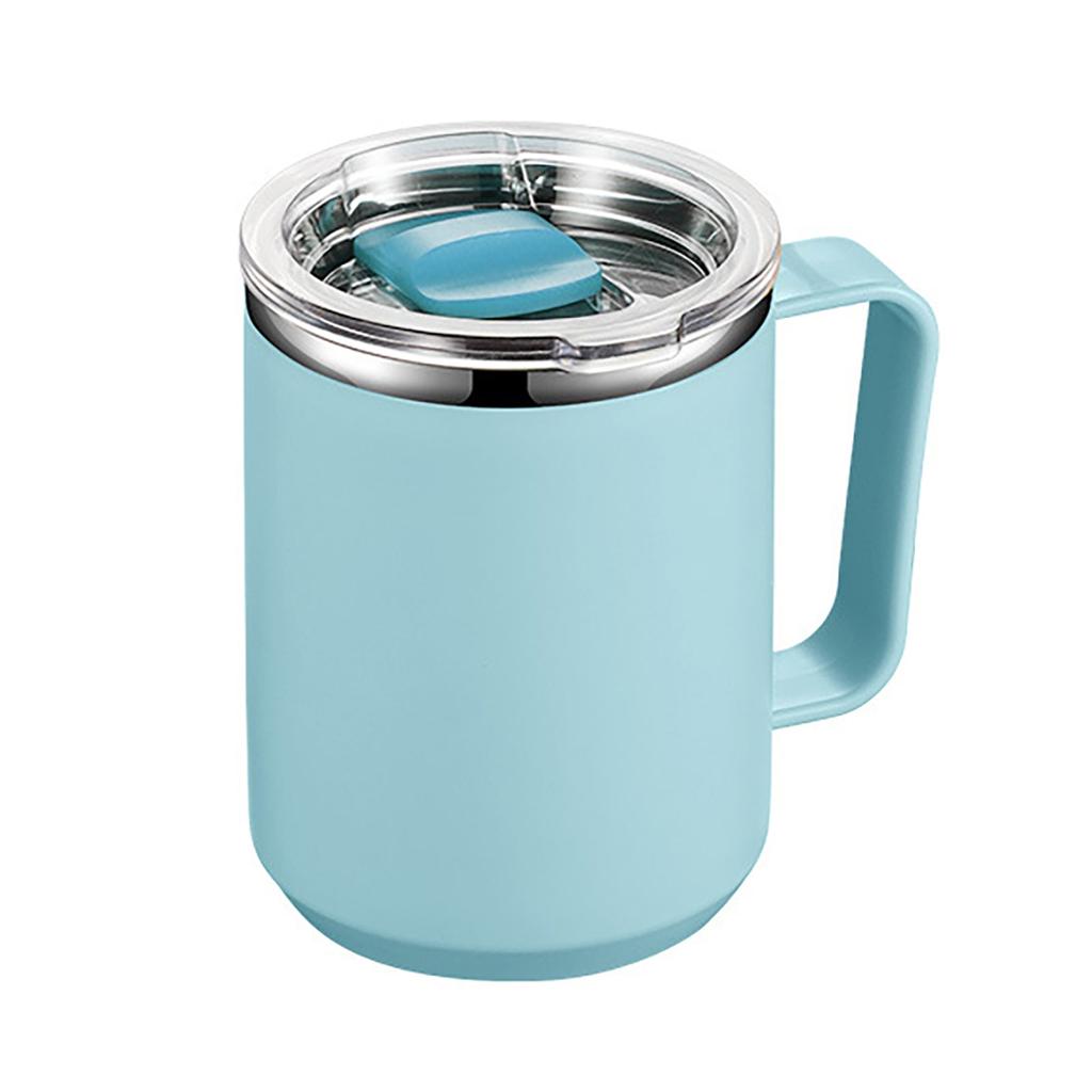 450ml Stainless Steel Coffee Tumbler with Lid & Handle light-blue by HitMyNeed