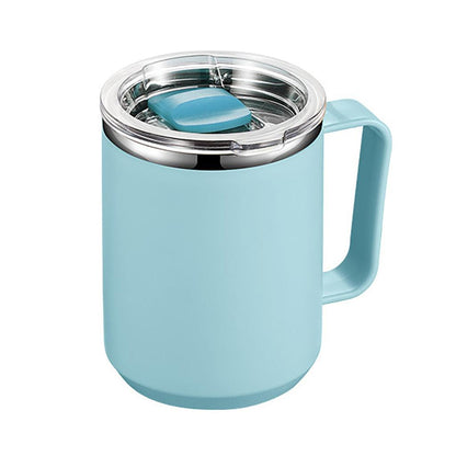450ml Stainless Steel Coffee Tumbler with Lid & Handle light-blue by HitMyNeed