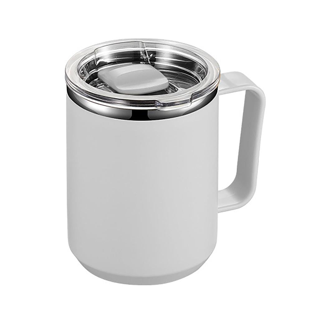 450ml Stainless Steel Coffee Tumbler with Lid & Handle white by HitMyNeed