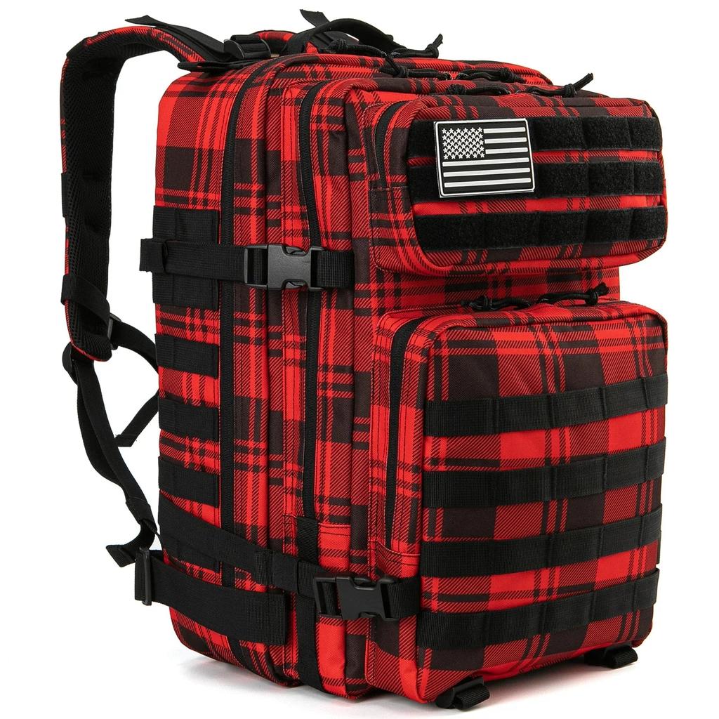 45L Outdoor Tactical Backpack with Molle System red-plaid by HitMyNeed