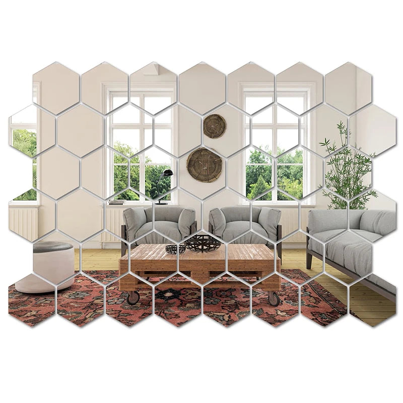 45pcs Hexagon Acrylic Mirror Wall Stickers Set by HitMyNeed