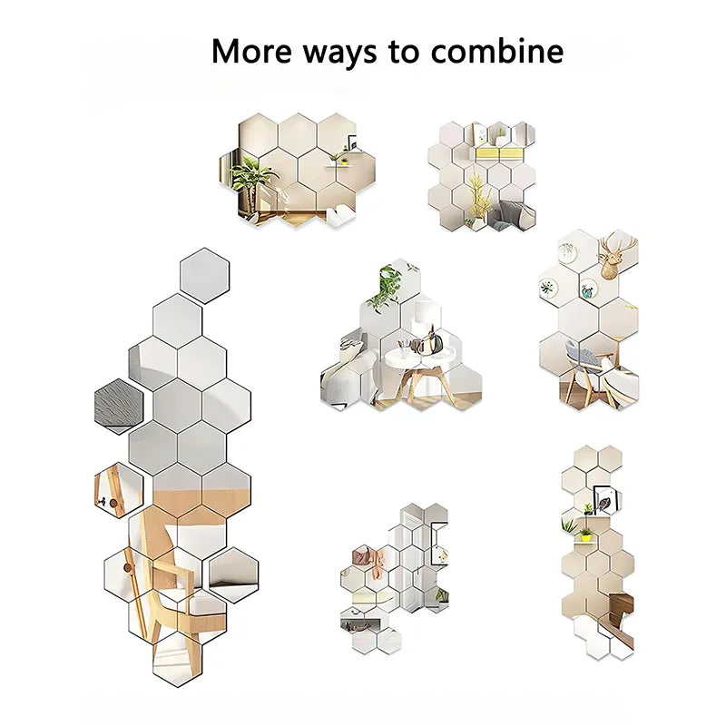 45pcs Hexagon Acrylic Mirror Wall Stickers Set by HitMyNeed