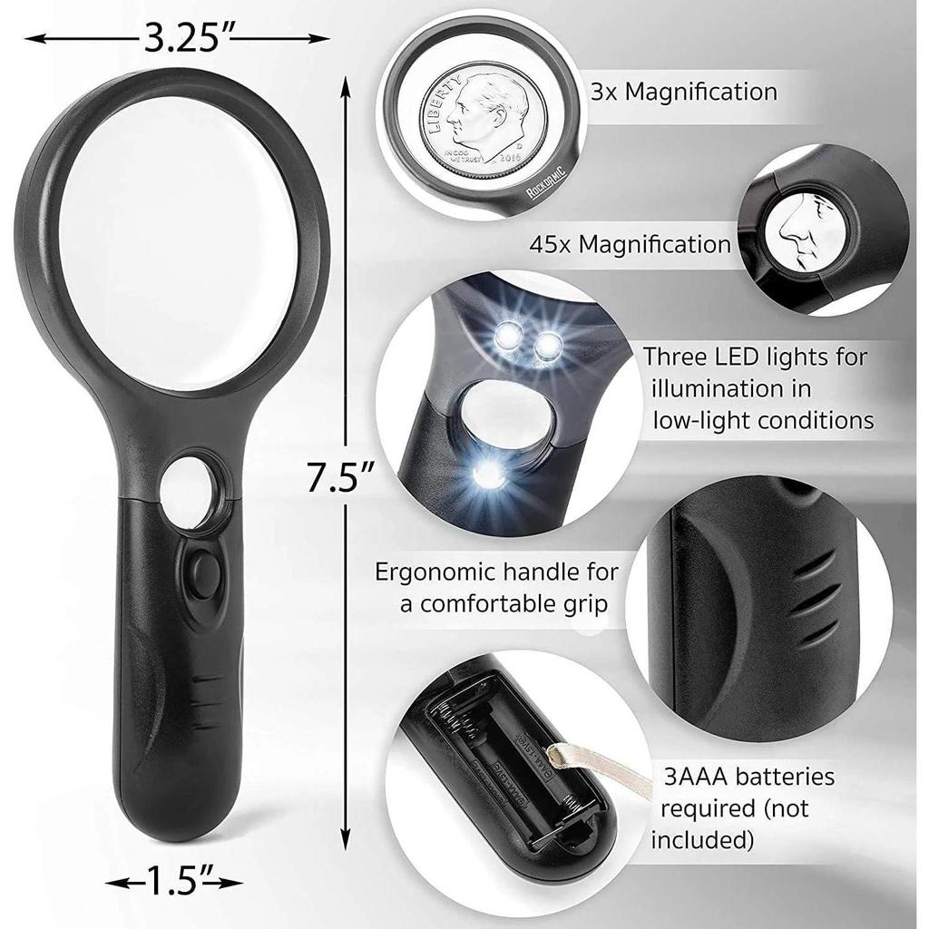 45X / 3X LED Handheld Magnifying Glass Loupe by HitMyNeed