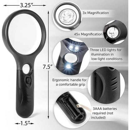 45X / 3X LED Handheld Magnifying Glass Loupe by HitMyNeed