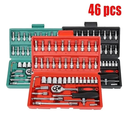 46-Piece 1/4" Car Repair Socket & Ratchet Tool Kit by HitMyNeed