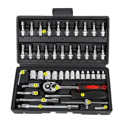 46-Piece 1/4" Car Repair Socket & Ratchet Tool Kit 46-pcs-black by HitMyNeed
