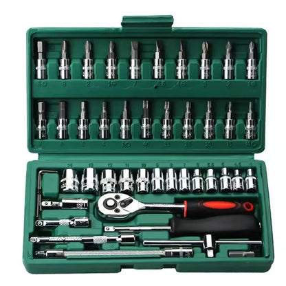 46-Piece 1/4" Car Repair Socket & Ratchet Tool Kit 46-pcs-green by HitMyNeed