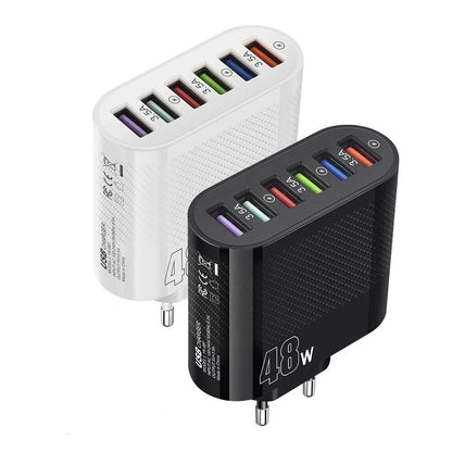 48W 6-Port USB Wall Charger with QC3.0 Fast Charging by HitMyNeed