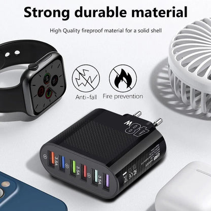48W 6-Port USB Wall Charger with QC3.0 Fast Charging by HitMyNeed