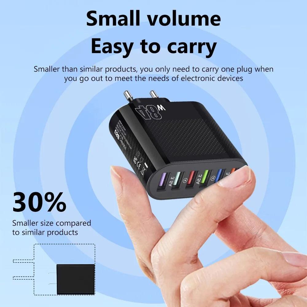 48W 6-Port USB Wall Charger with QC3.0 Fast Charging by HitMyNeed