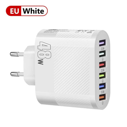 48W 6-Port USB Wall Charger with QC3.0 Fast Charging White by HitMyNeed