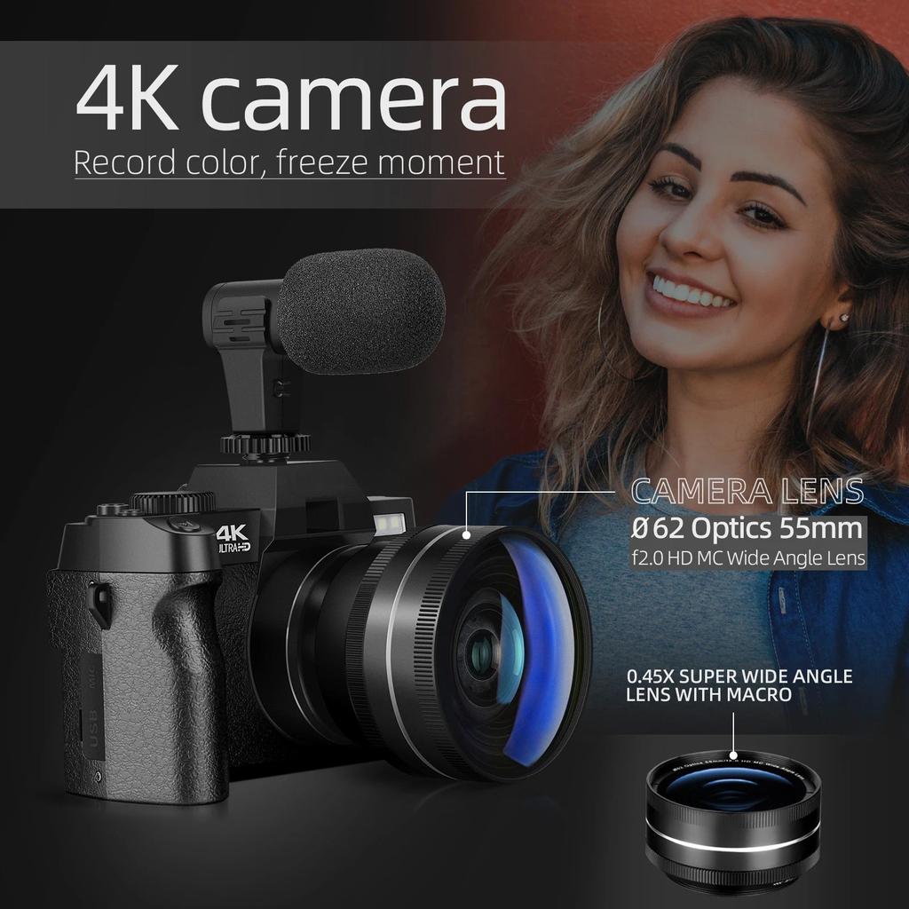 4K 48MP Vlogging Camera with 16X Zoom & Flip Screen by HitMyNeed