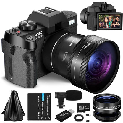 4K 48MP Vlogging Camera with 16X Zoom & Flip Screen no-card by HitMyNeed