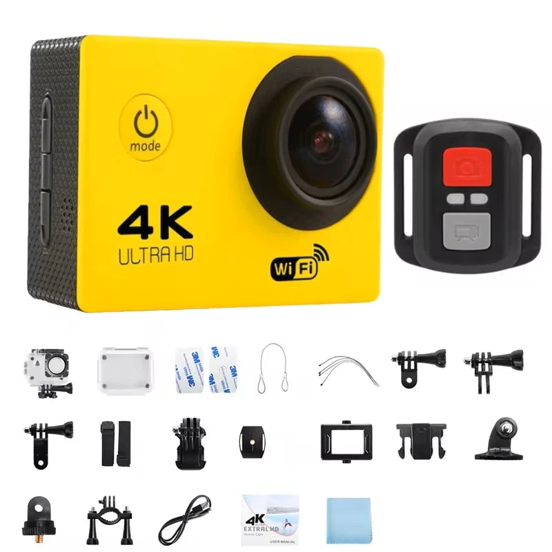 4K Action Camera with WiFi & 30m Waterproof Case yellow by HitMyNeed