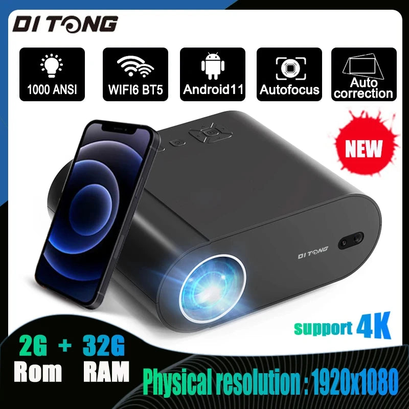 4K Android Projector with Dual WiFi 6 & Bluetooth by HitMyNeed