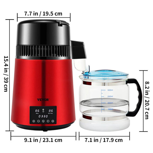 4L Home Water Distiller with Glass Carafe & Touch Screen red by HitMyNeed