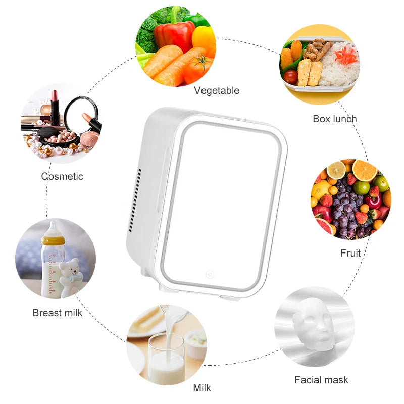 4L Mini Makeup Fridge with LED Mirror for Home & Car by HitMyNeed