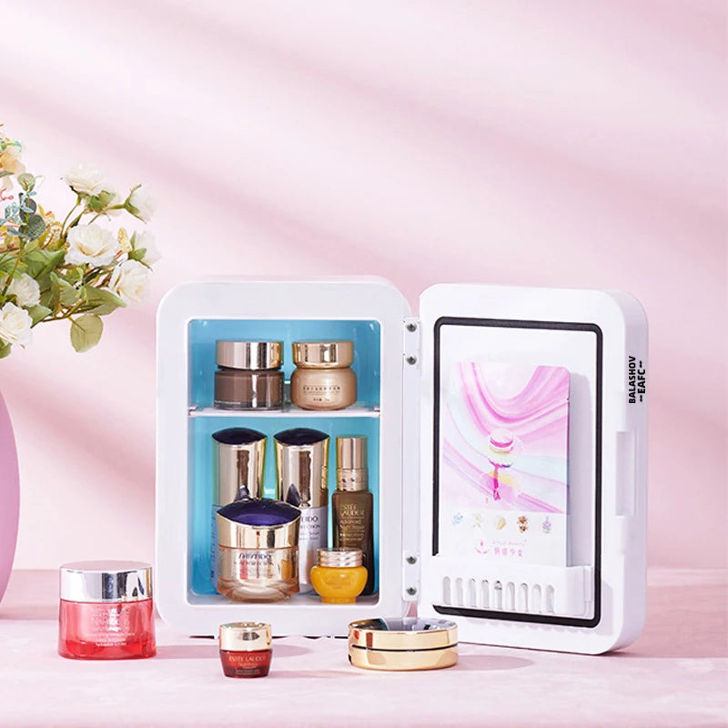 4L Mini Makeup Fridge with LED Mirror for Home & Car by HitMyNeed