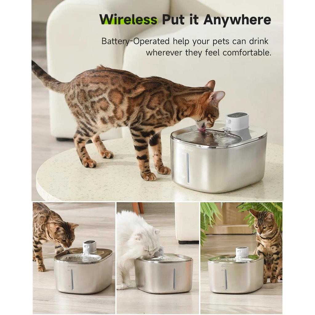 4L Wireless Stainless Steel Cat & Dog Water Fountain by HitMyNeed
