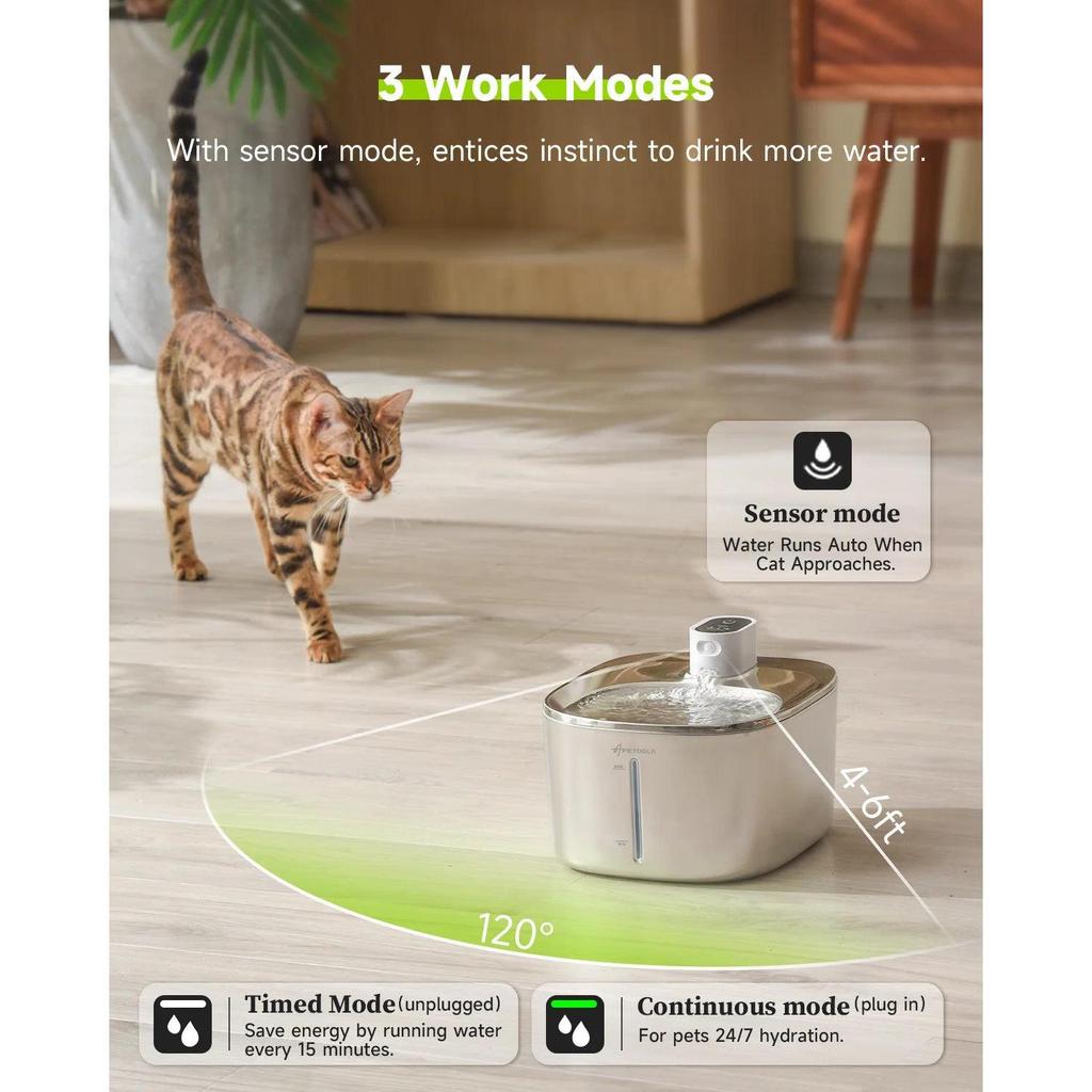 4L Wireless Stainless Steel Cat & Dog Water Fountain by HitMyNeed