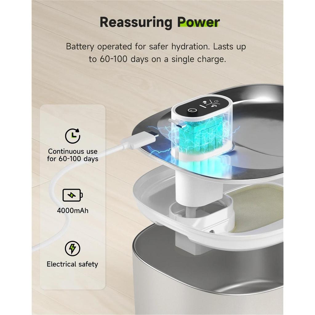 4L Wireless Stainless Steel Cat & Dog Water Fountain by HitMyNeed