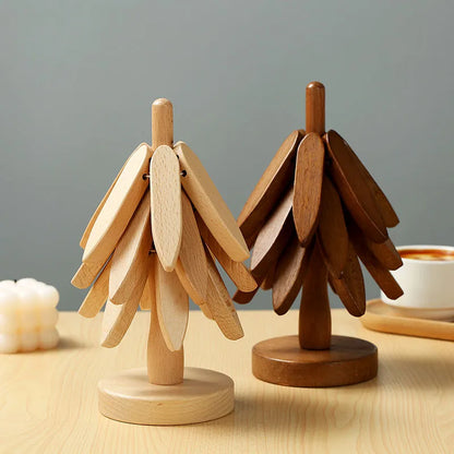 4PCS Walnut Tree Stand Wooden Trivets & Coasters Set by HitMyNeed