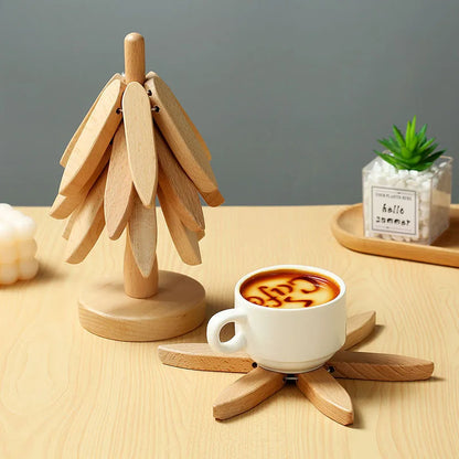 4PCS Walnut Tree Stand Wooden Trivets & Coasters Set by HitMyNeed