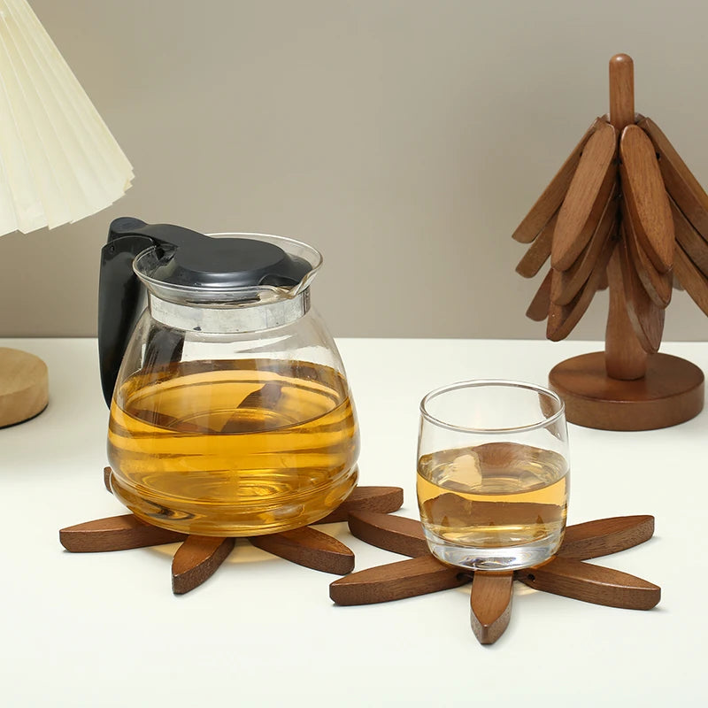 4PCS Walnut Tree Stand Wooden Trivets & Coasters Set by HitMyNeed