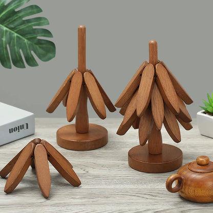4PCS Walnut Tree Stand Wooden Trivets & Coasters Set by HitMyNeed