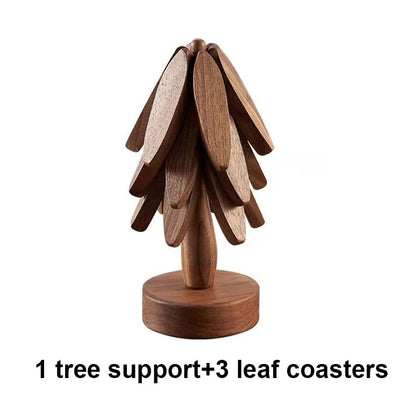 4PCS Walnut Tree Stand Wooden Trivets & Coasters Set b by HitMyNeed