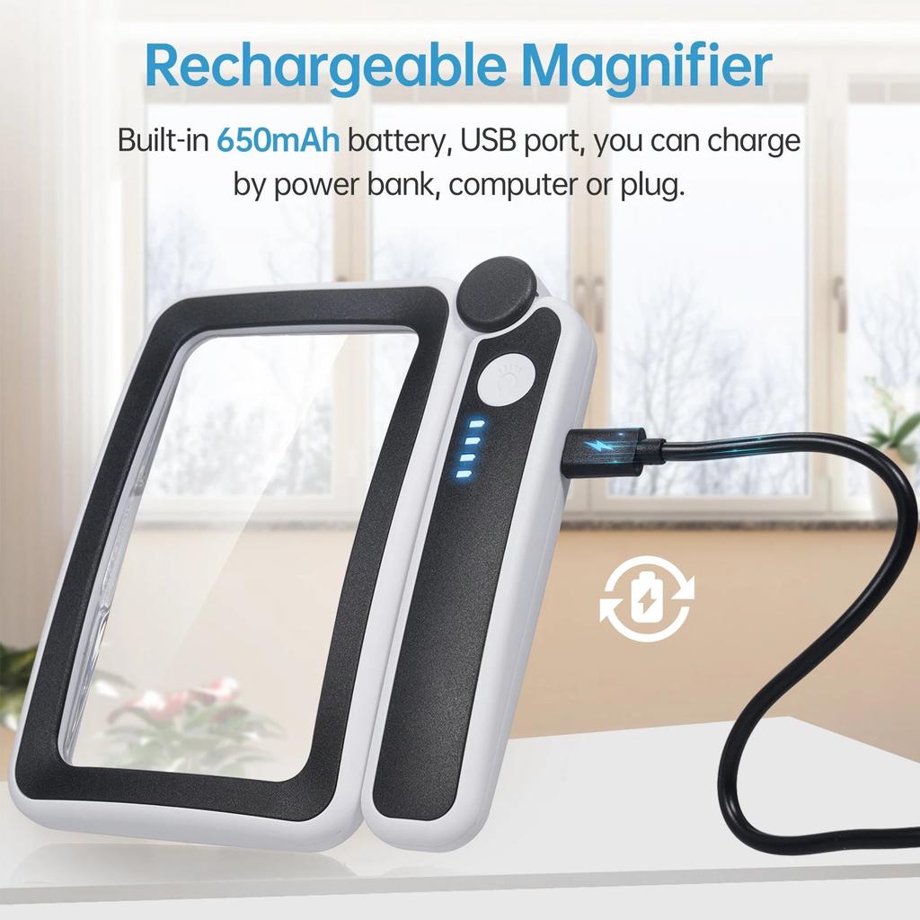 4X LED Rechargeable Handheld Reading Magnifier by HitMyNeed