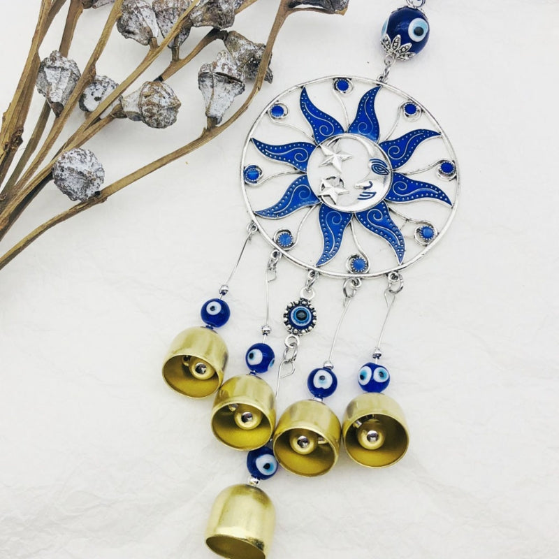 5 Bells Hanging Evil Eye Glass Wind Chime by HitMyNeed