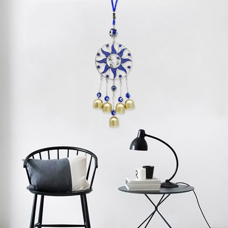 5 Bells Hanging Evil Eye Glass Wind Chime by HitMyNeed